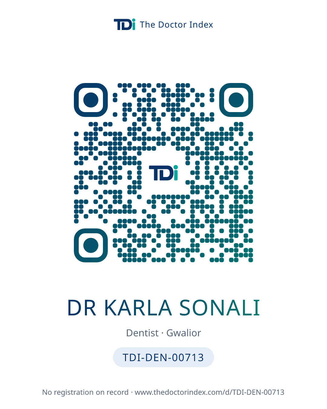QR card for Dr Karla Sonali, TDI-DEN-00713