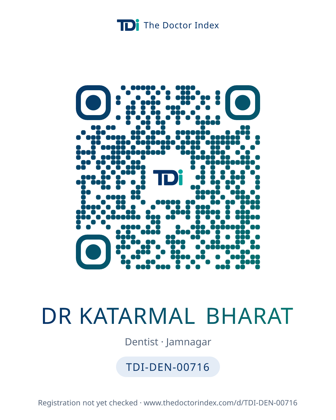 QR card for Dr Katarmal Bharat, TDI-DEN-00716