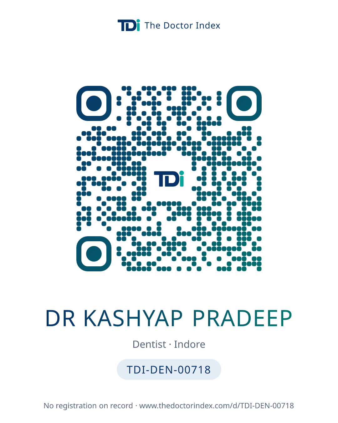 QR card for Dr Kashyap Pradeep, TDI-DEN-00718