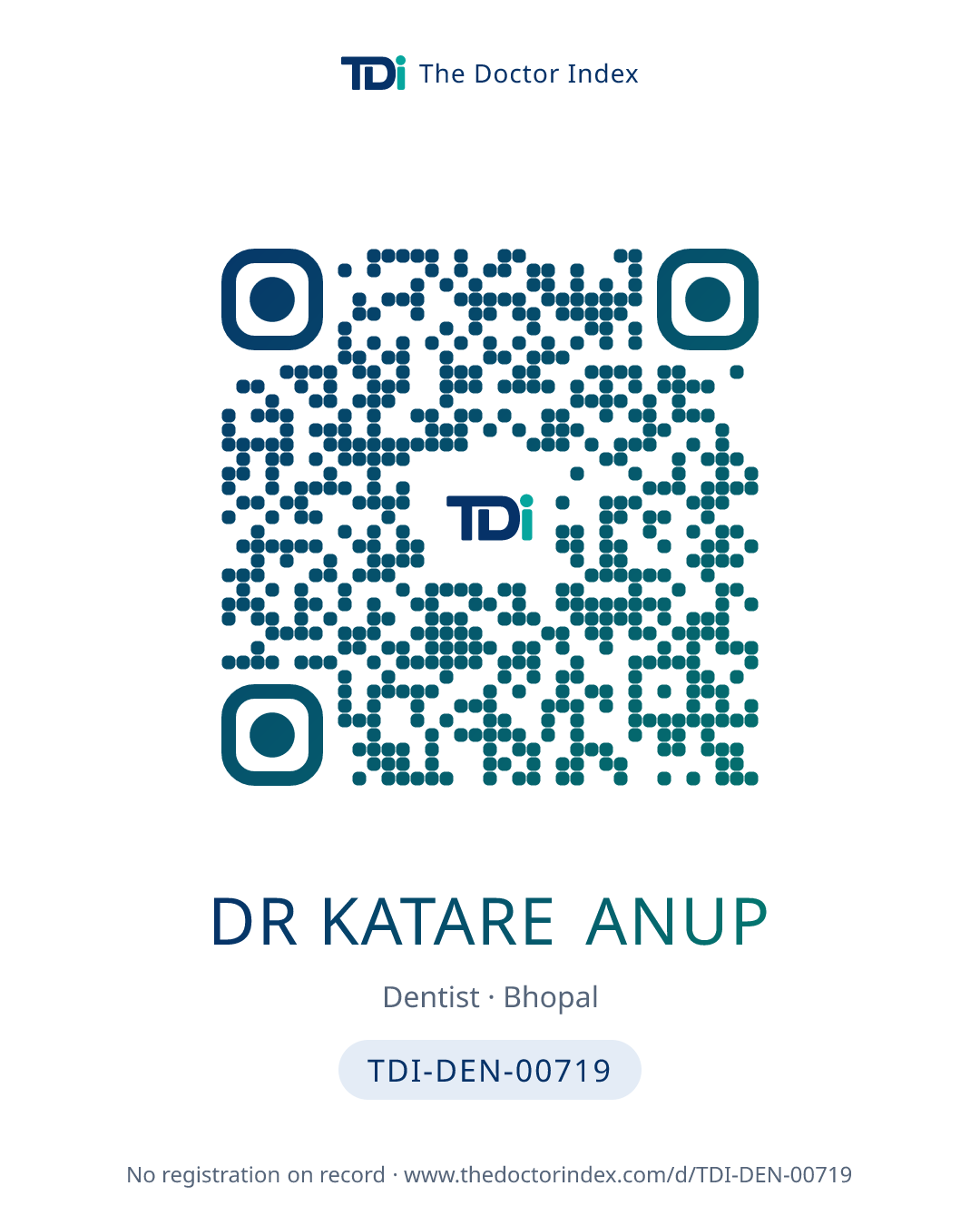 QR card for Dr Katare Anup, TDI-DEN-00719