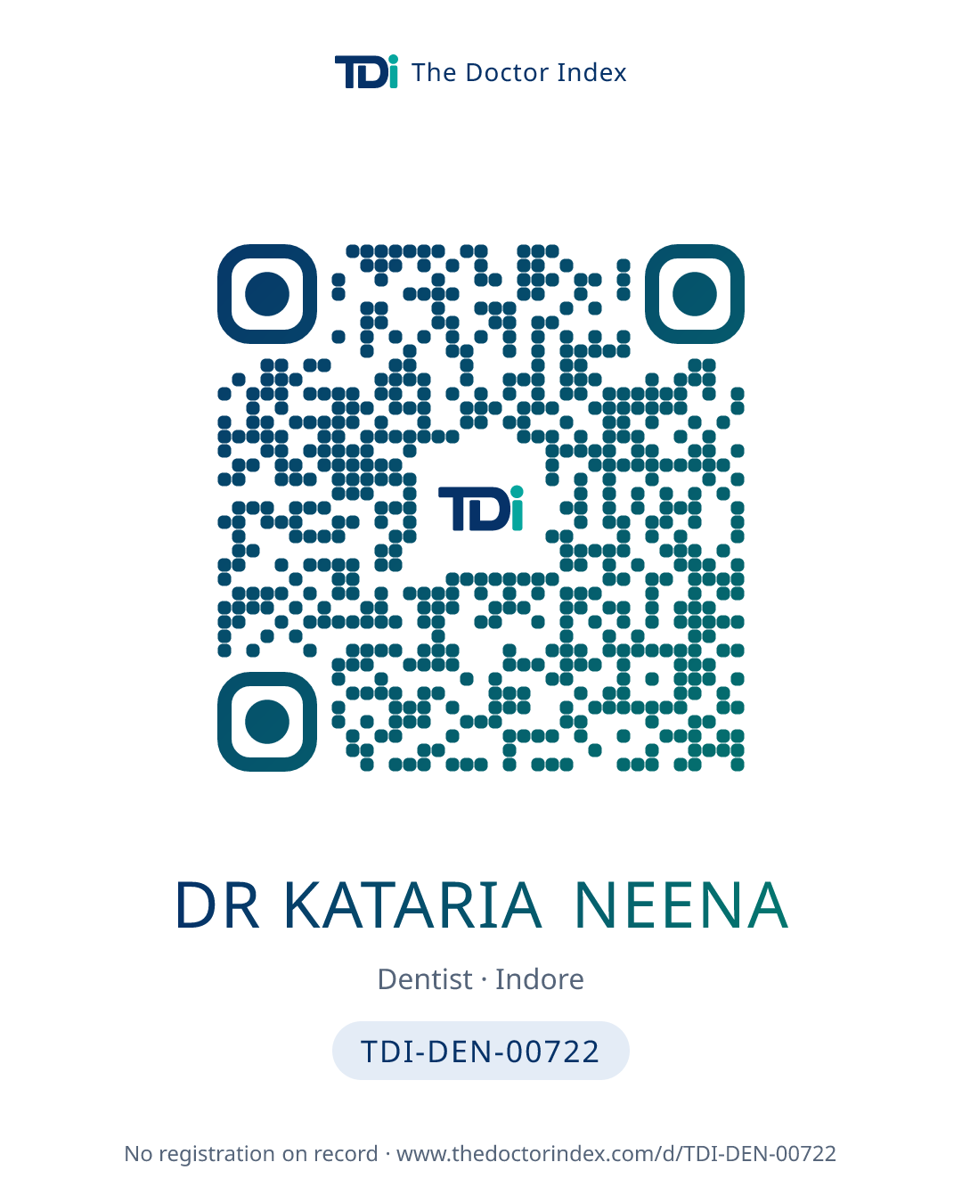 QR card for Dr Kataria Neena, TDI-DEN-00722
