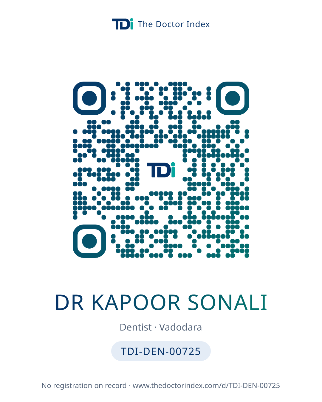QR card for Dr Kapoor Sonali, TDI-DEN-00725