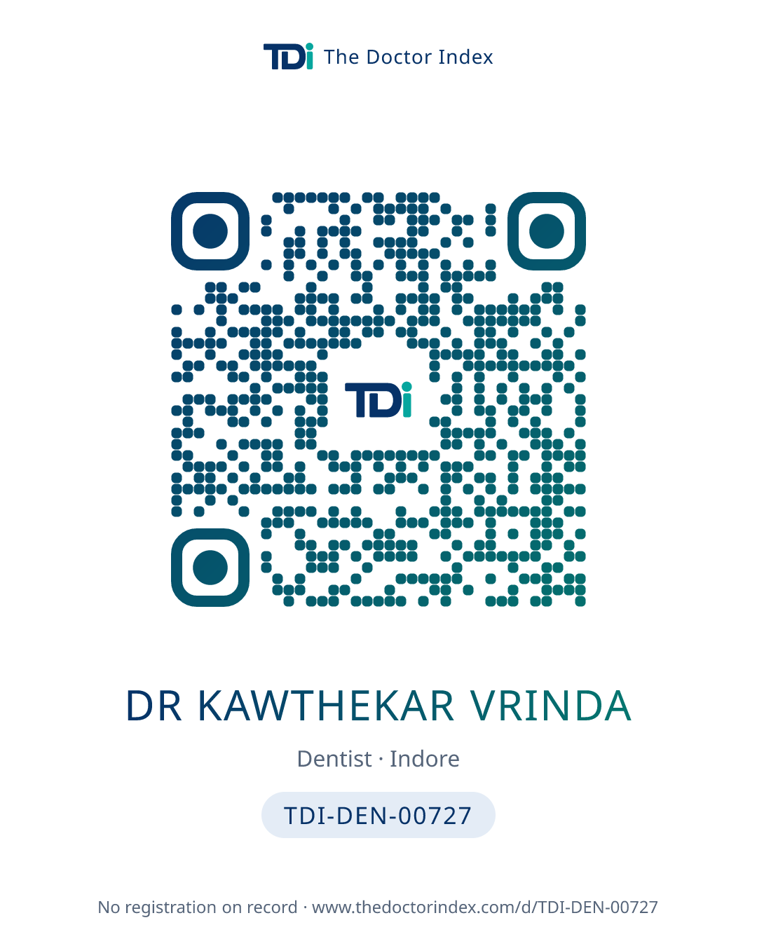 QR card for Dr Kawthekar Vrinda, TDI-DEN-00727