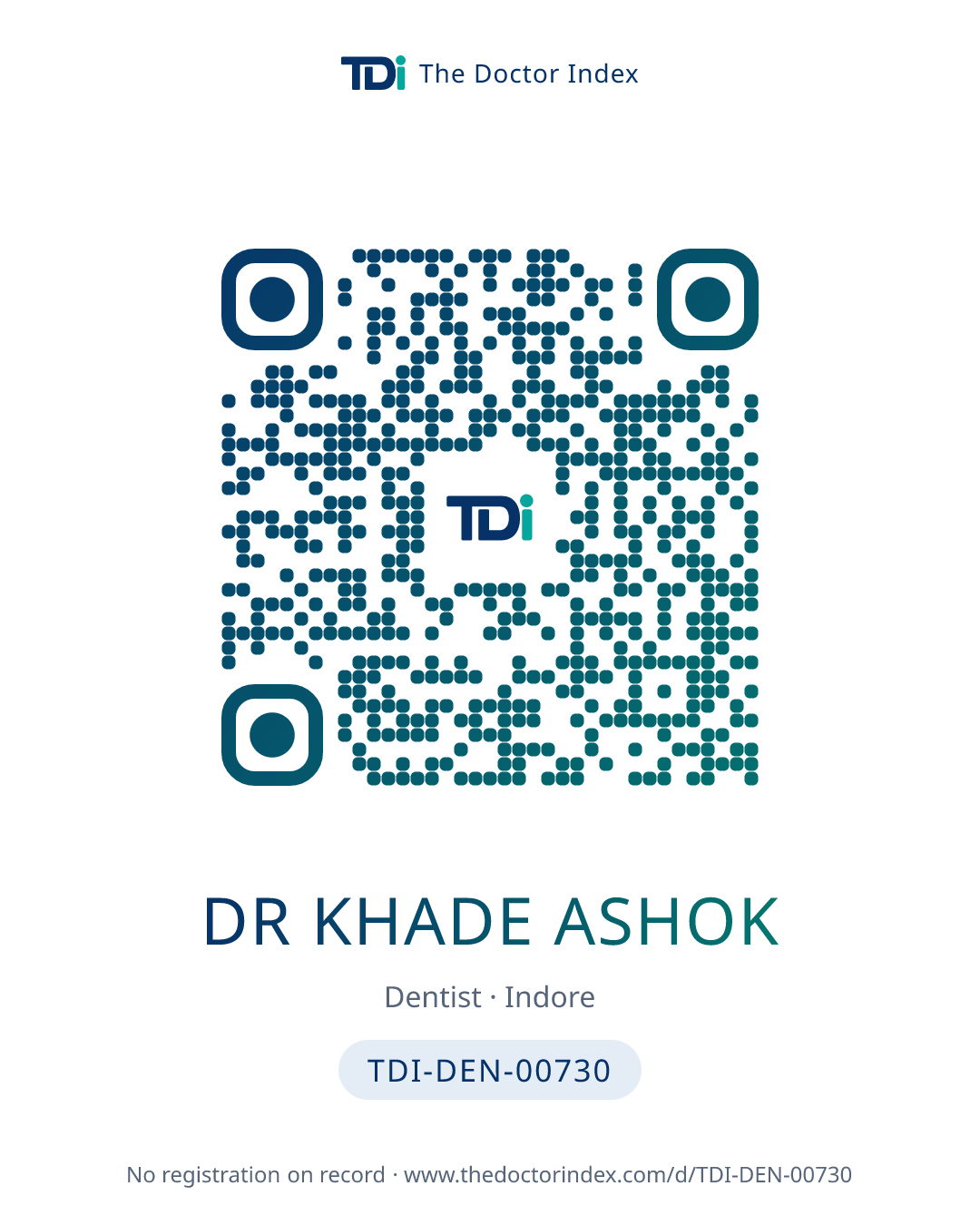 QR card for Dr Khade Ashok, TDI-DEN-00730