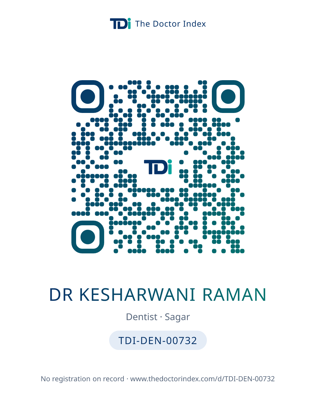 QR card for Dr Kesharwani Raman, TDI-DEN-00732