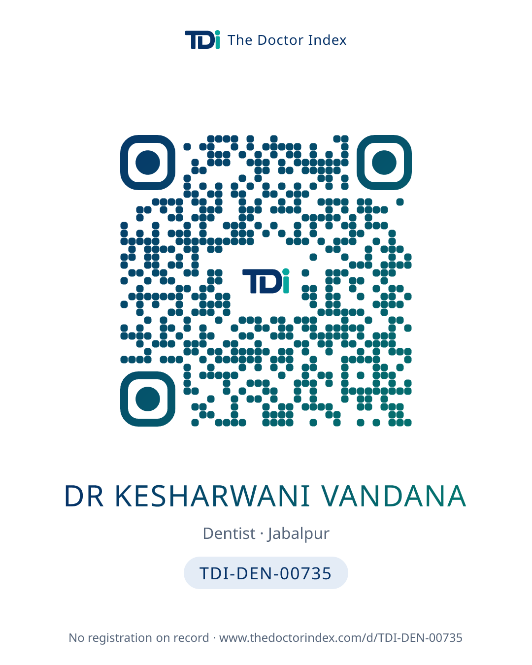 QR card for Dr Kesharwani Vandana, TDI-DEN-00735