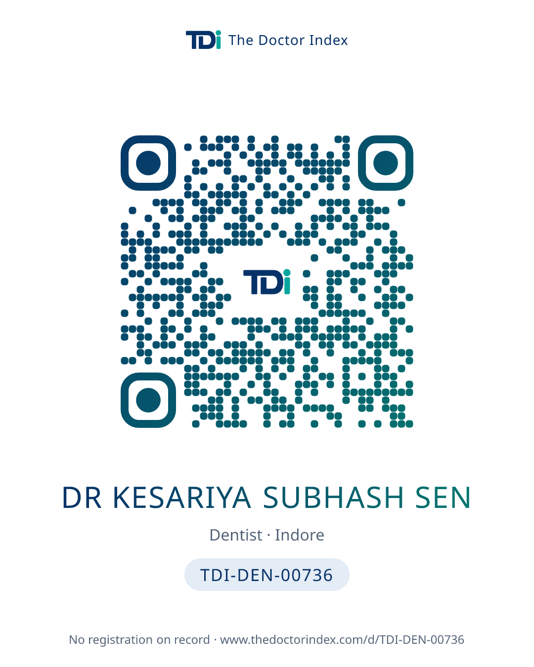 QR card for Dr Kesariya Subhash Sen, TDI-DEN-00736