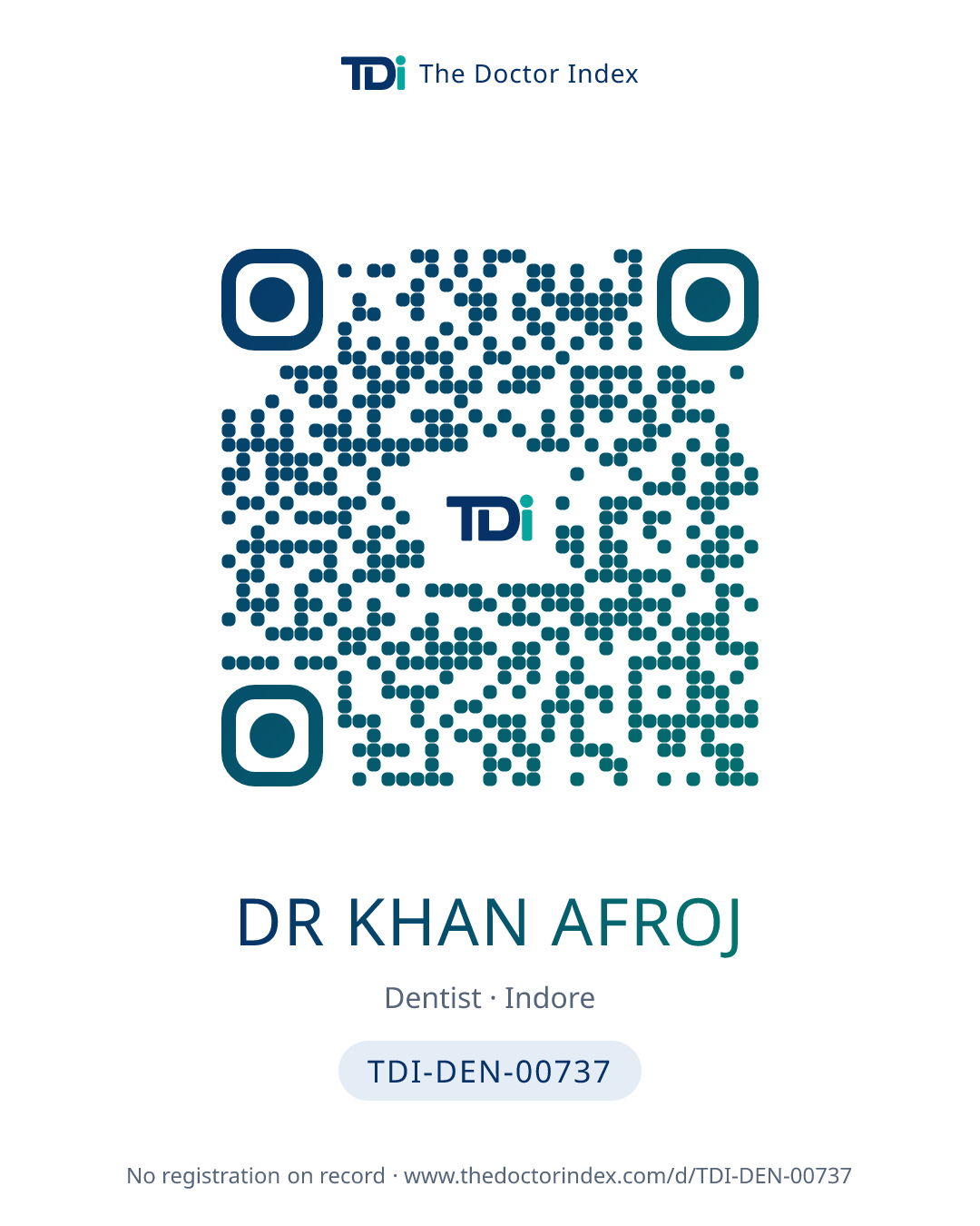 QR card for Dr Khan Afroj, TDI-DEN-00737