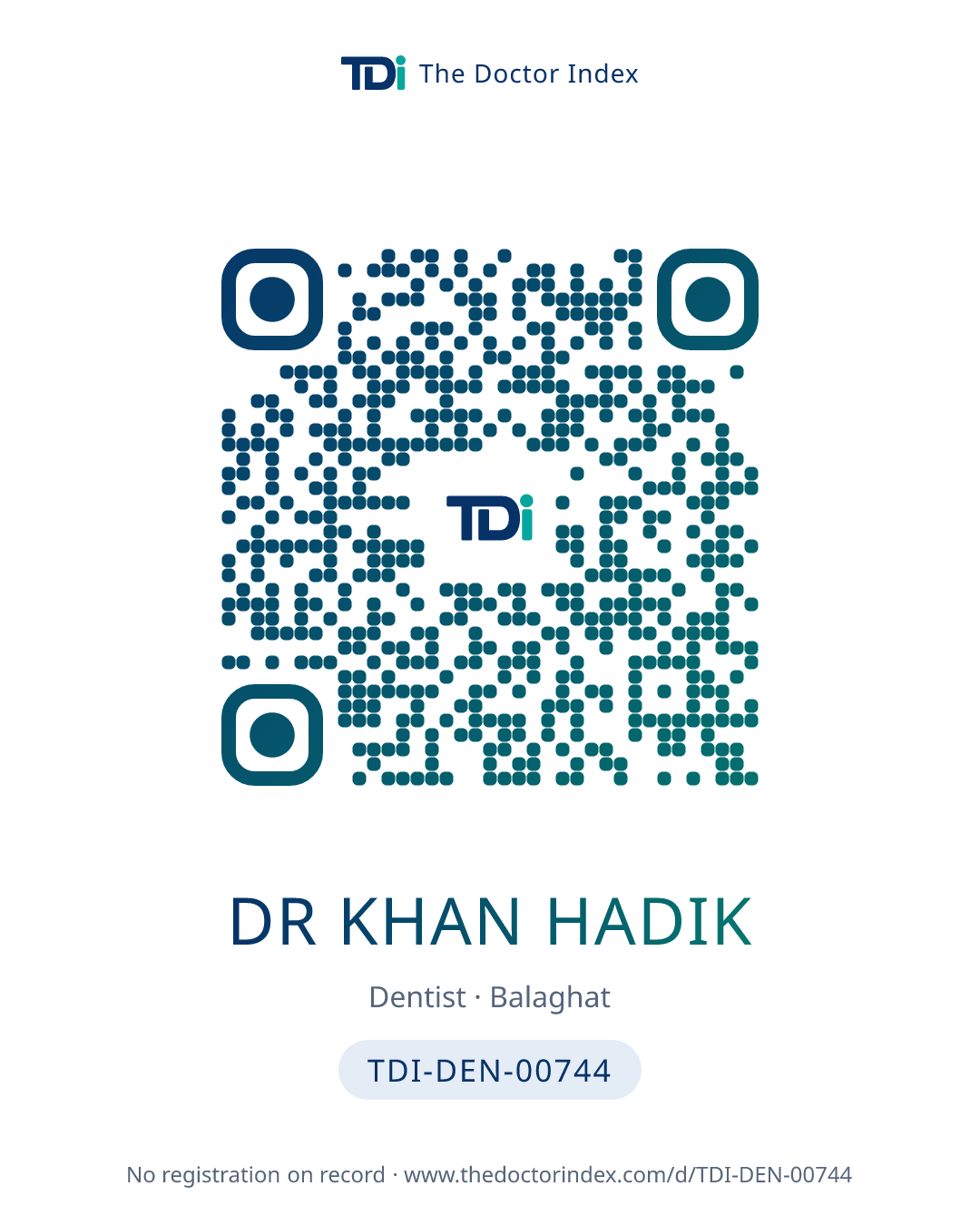 QR card for Dr Khan Hadik, TDI-DEN-00744