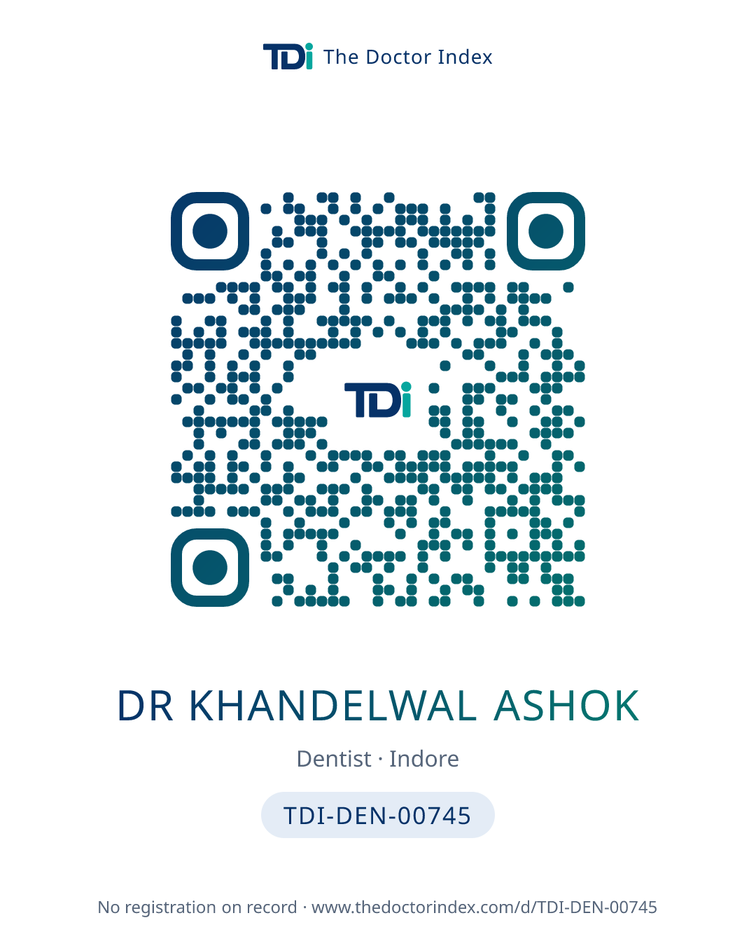 QR card for Dr Khandelwal Ashok, TDI-DEN-00745