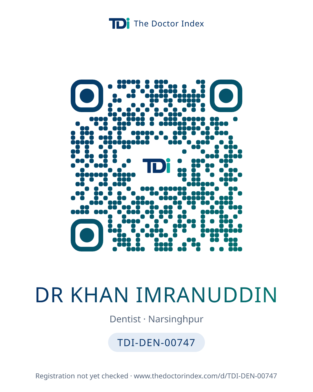 QR card for Dr Khan Imranuddin, TDI-DEN-00747