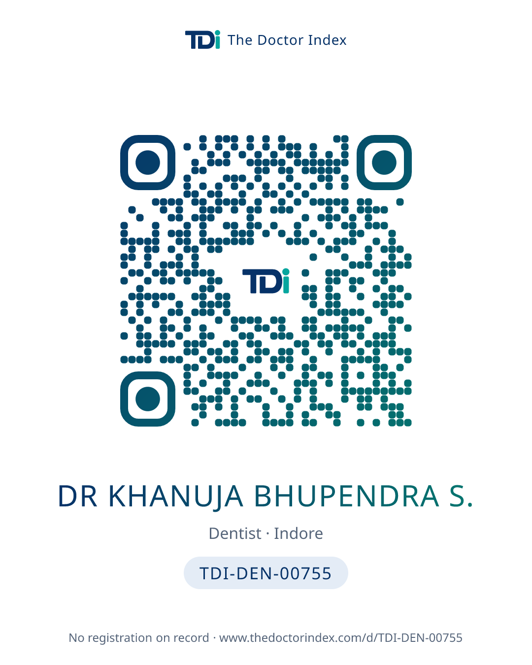QR card for Dr Khanuja Bhupendra S., TDI-DEN-00755