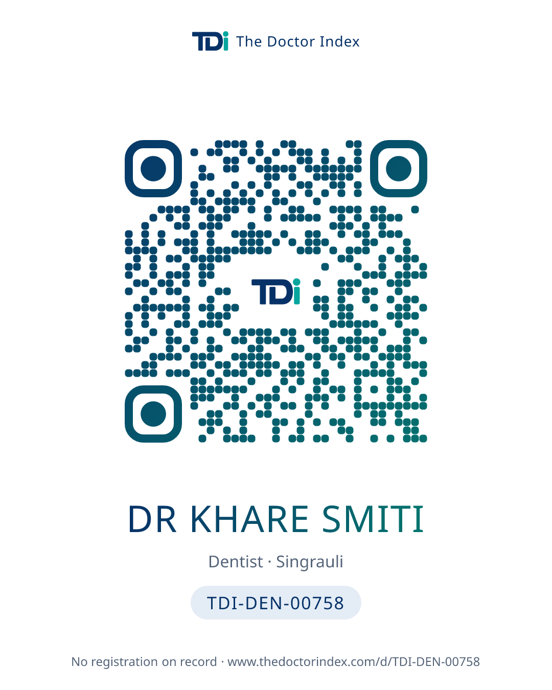 QR card for Dr Khare Smiti, TDI-DEN-00758