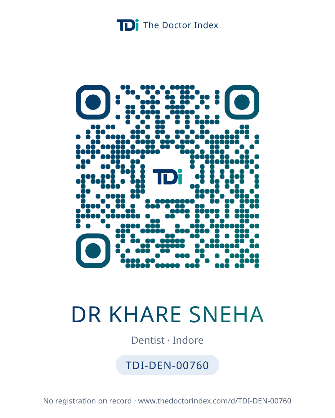 QR card for Dr Khare Sneha, TDI-DEN-00760