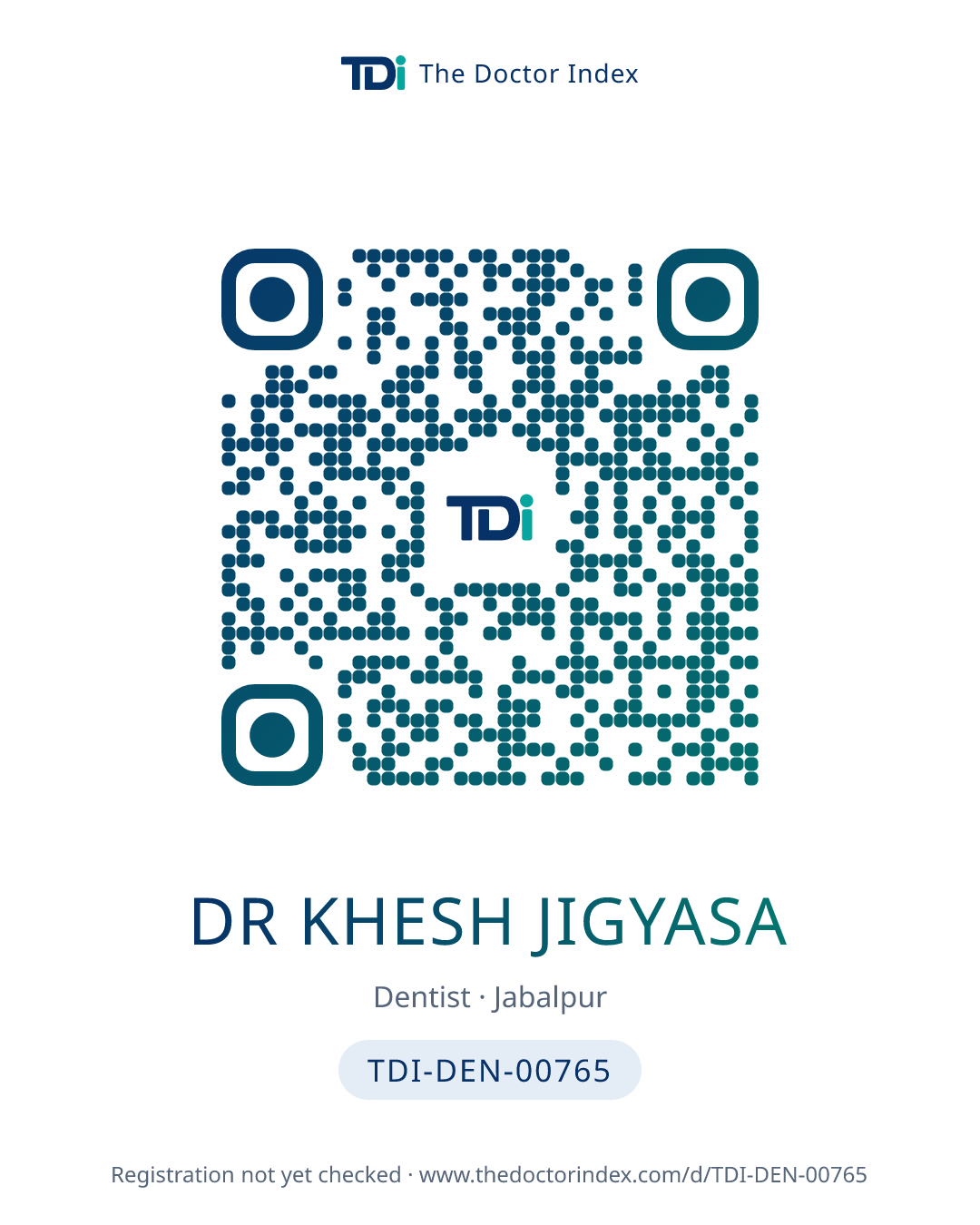 QR card for Dr Khesh Jigyasa, TDI-DEN-00765