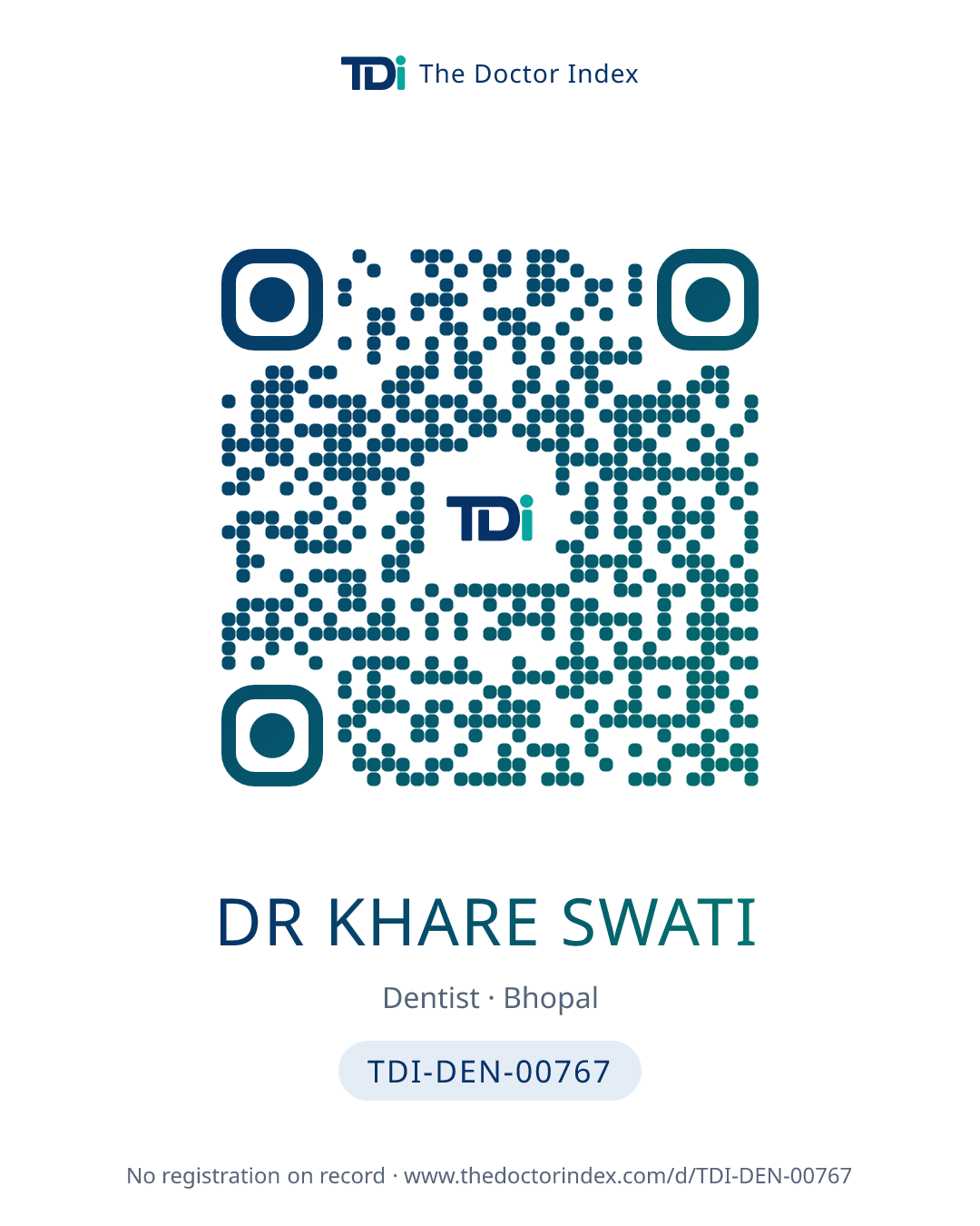 QR card for Dr Khare Swati, TDI-DEN-00767