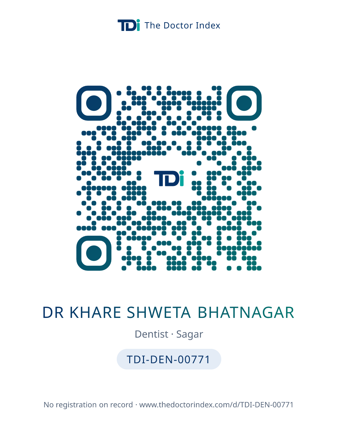 QR card for Dr Khare Shweta Bhatnagar, TDI-DEN-00771