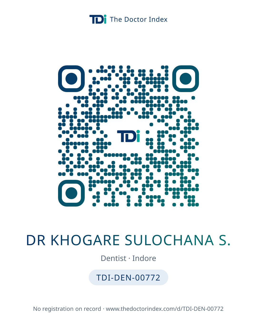 QR card for Dr Khogare Sulochana S., TDI-DEN-00772