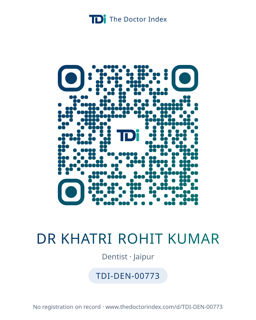 QR card for Dr Khatri Rohit Kumar, TDI-DEN-00773