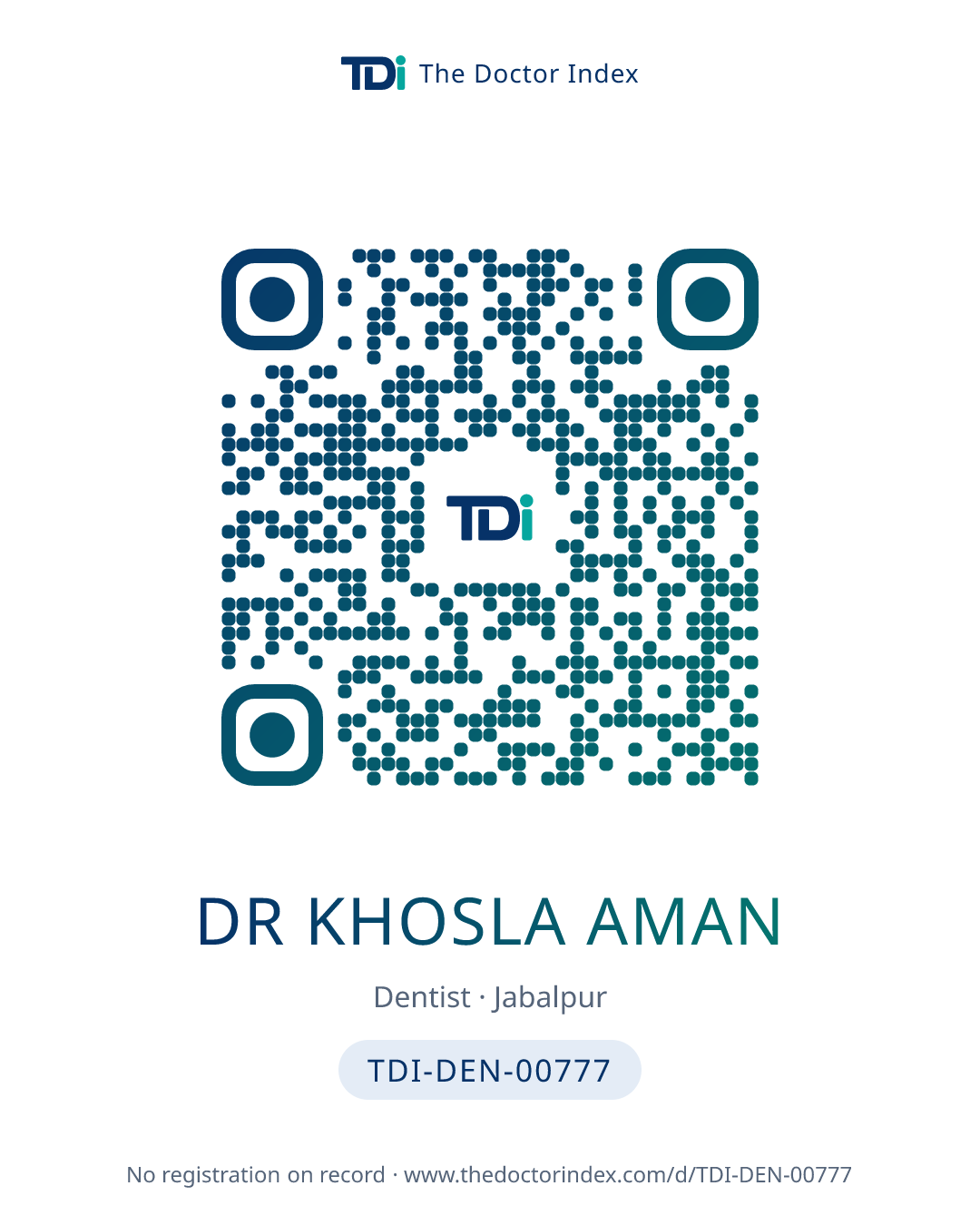 QR card for Dr Khosla Aman, TDI-DEN-00777