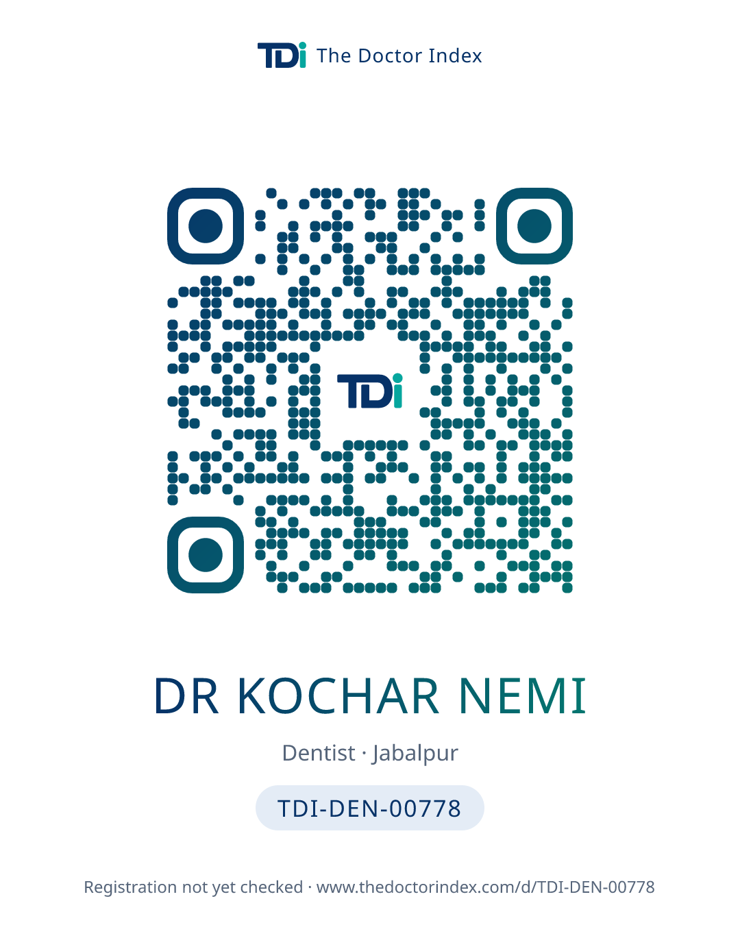 QR card for Dr Kochar Nemi, TDI-DEN-00778