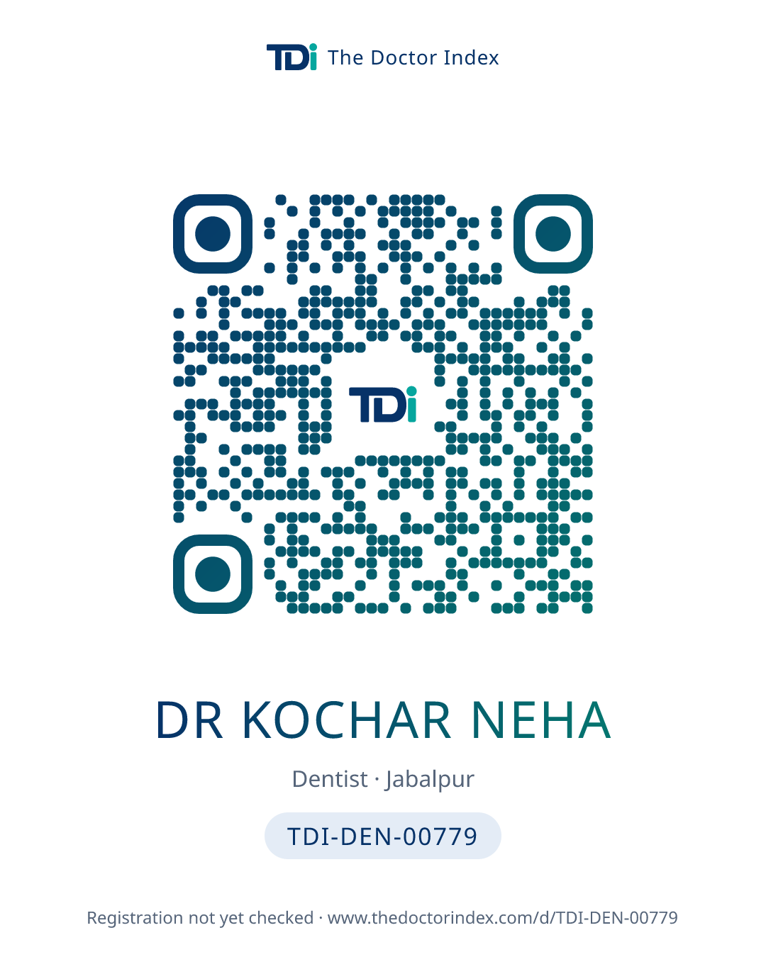 QR card for Dr Kochar Neha, TDI-DEN-00779