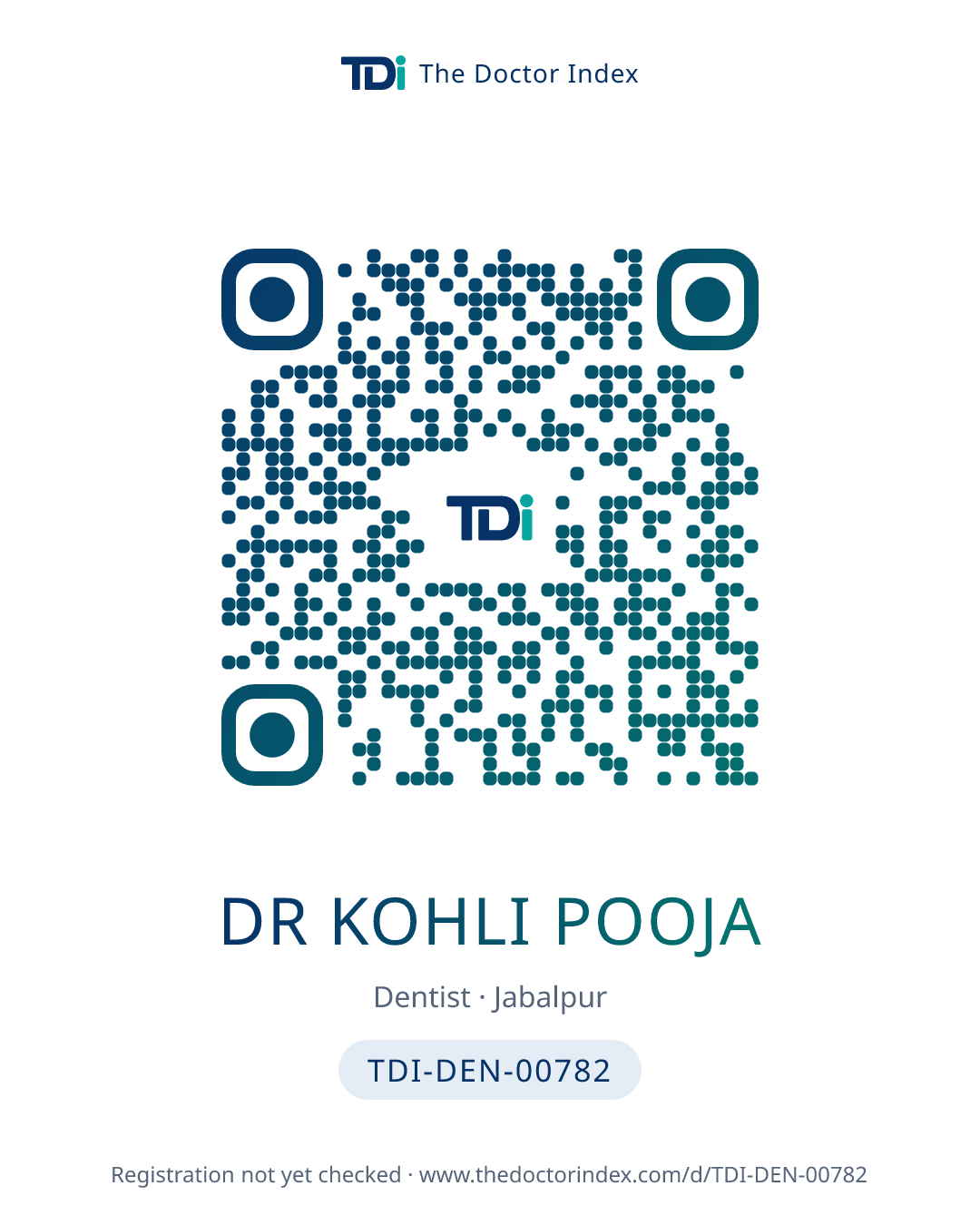 QR card for Dr Kohli Pooja, TDI-DEN-00782