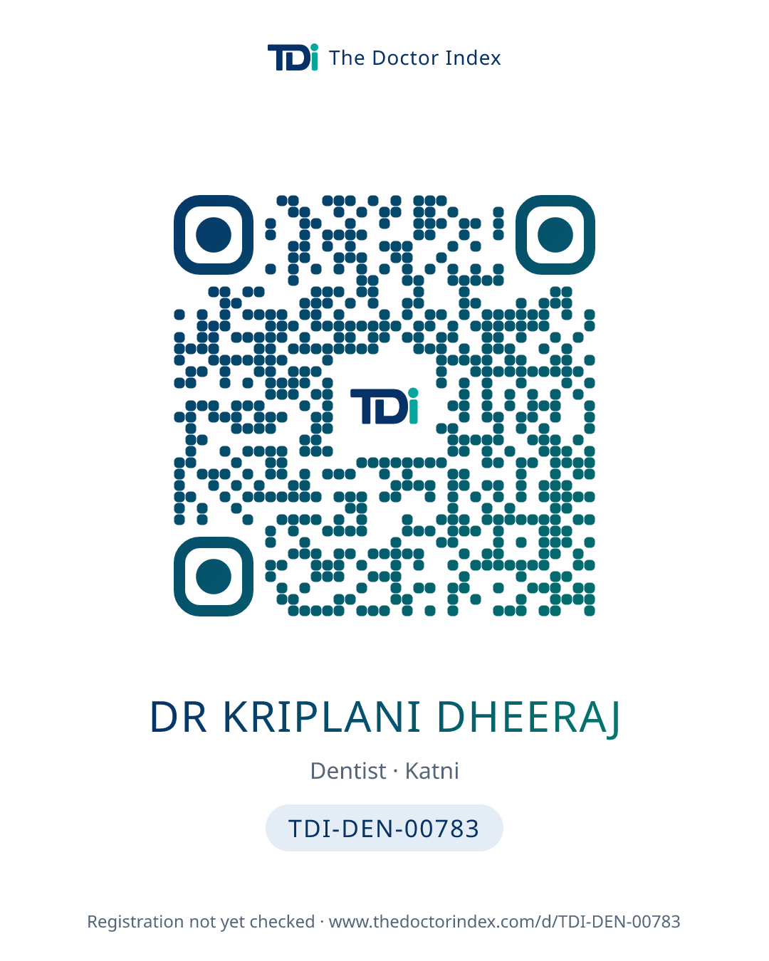 QR card for Dr Kriplani Dheeraj, TDI-DEN-00783