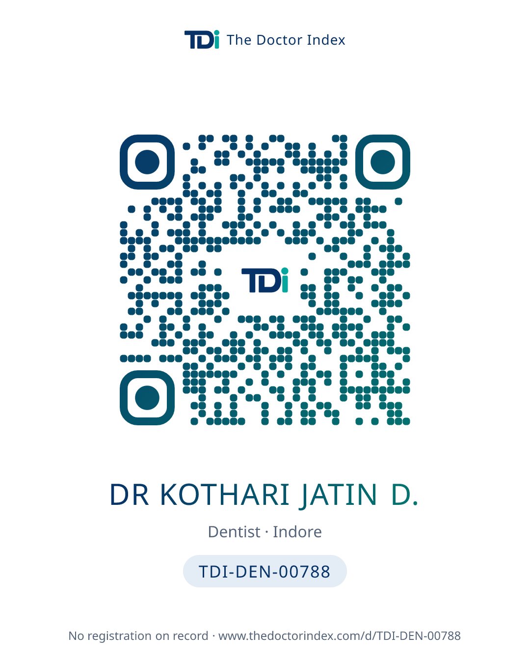 QR card for Dr Kothari Jatin D., TDI-DEN-00788