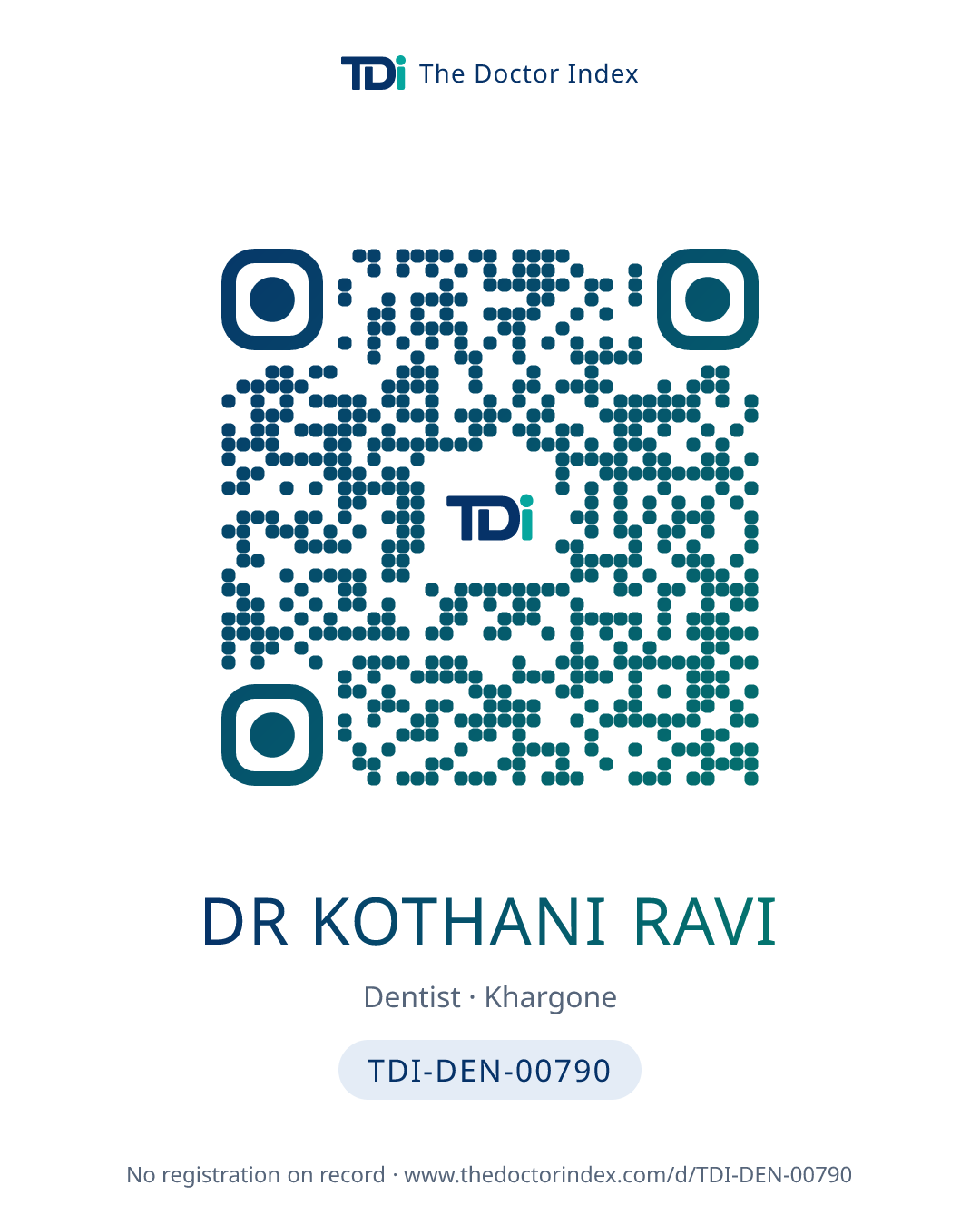 QR card for Dr Kothani Ravi, TDI-DEN-00790
