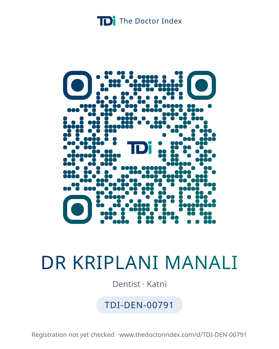 QR card for Dr Kriplani Manali, TDI-DEN-00791