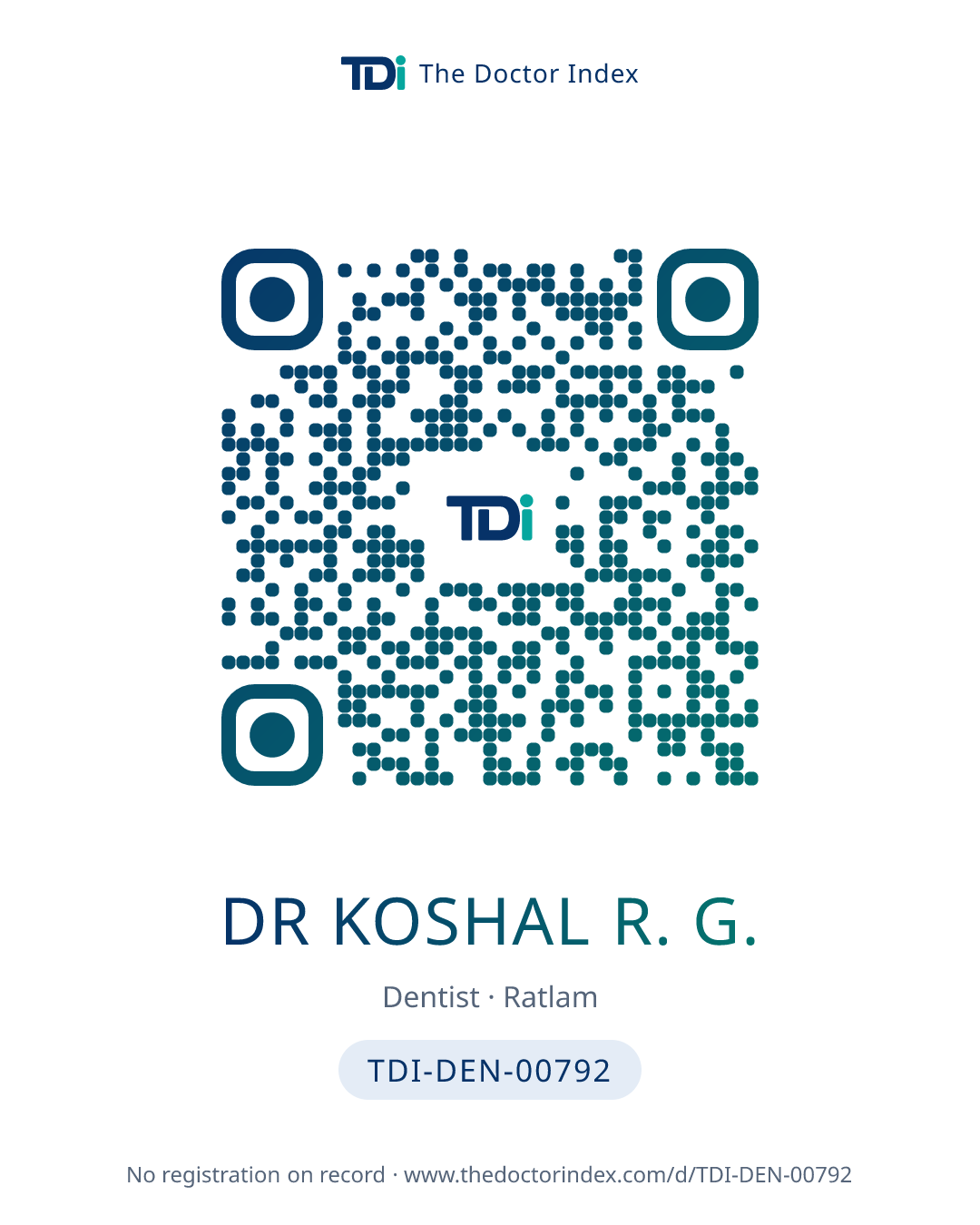 QR card for Dr Koshal R. G., TDI-DEN-00792