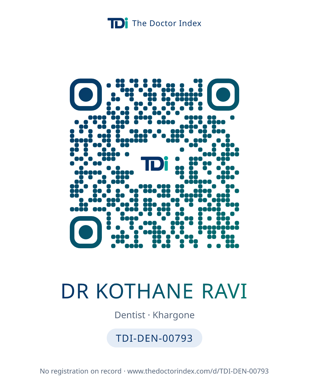 QR card for Dr Kothane Ravi, TDI-DEN-00793