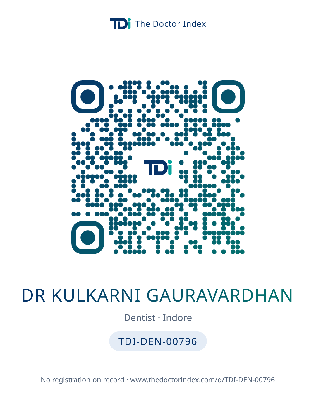 QR card for Dr Kulkarni Gauravardhan, TDI-DEN-00796