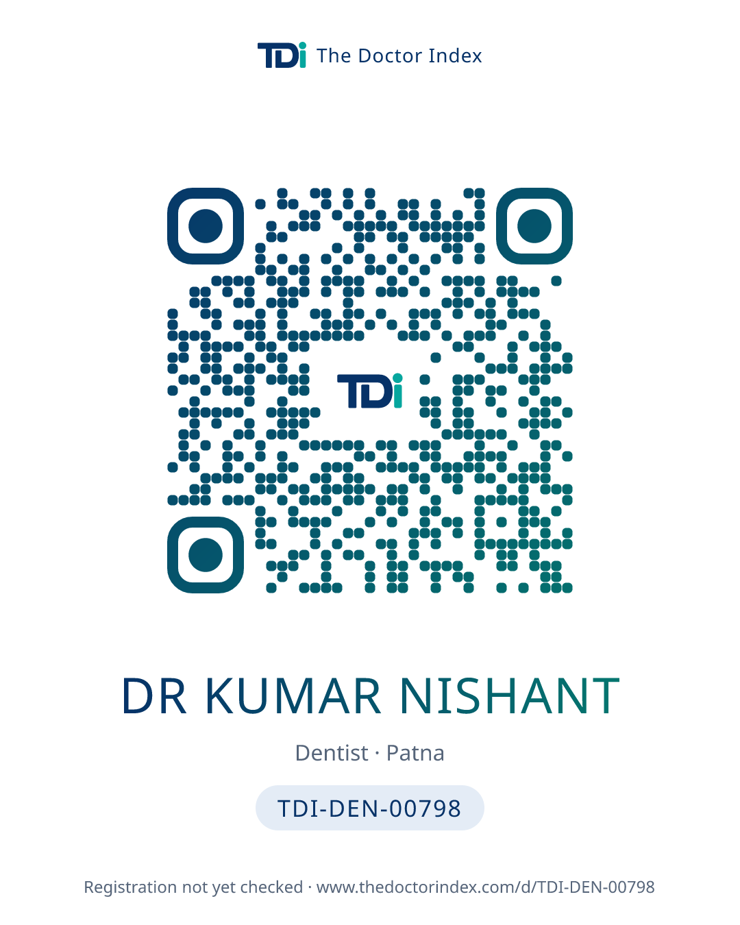 QR card for Dr Kumar Nishant, TDI-DEN-00798