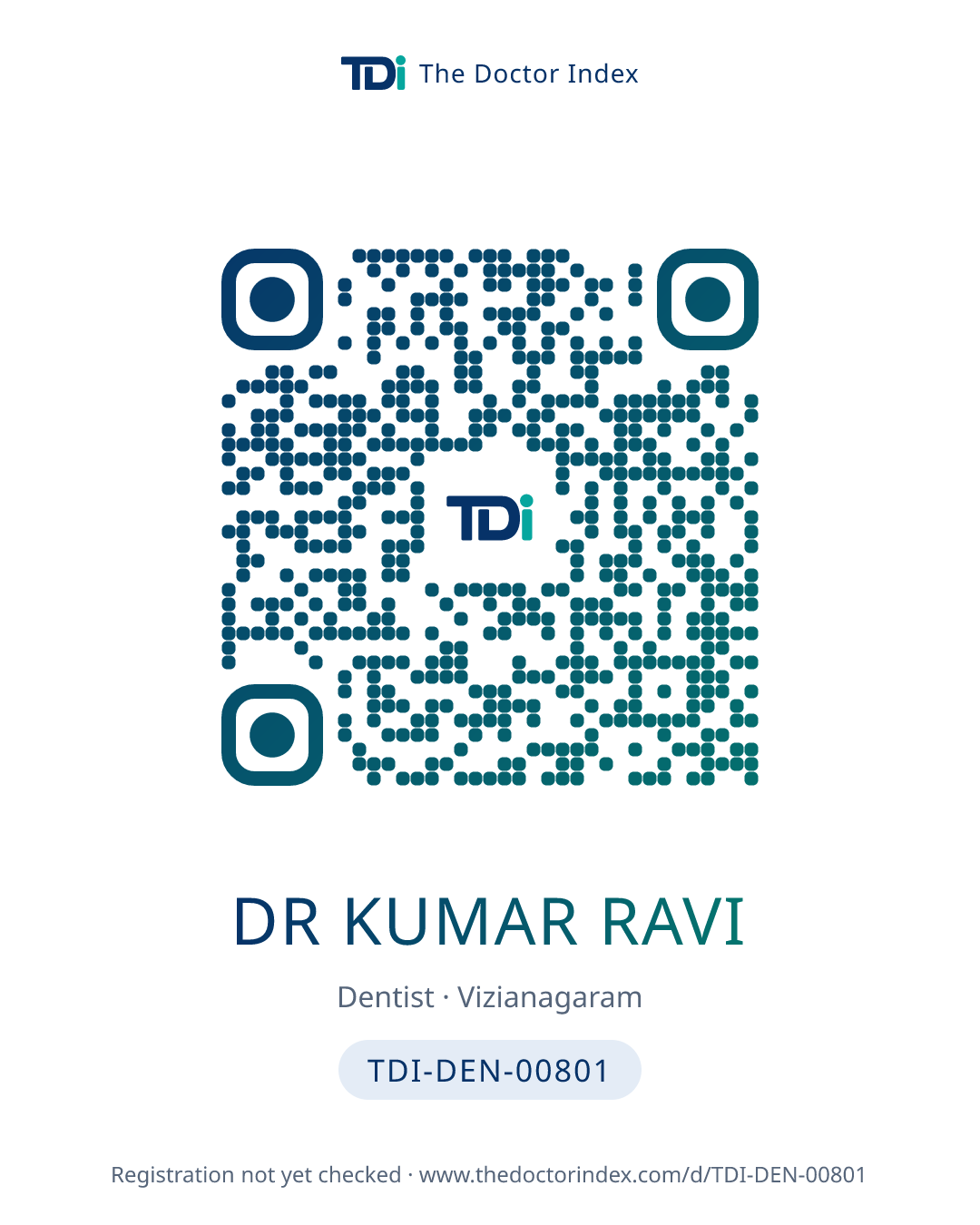 QR card for Dr Kumar Ravi, TDI-DEN-00801