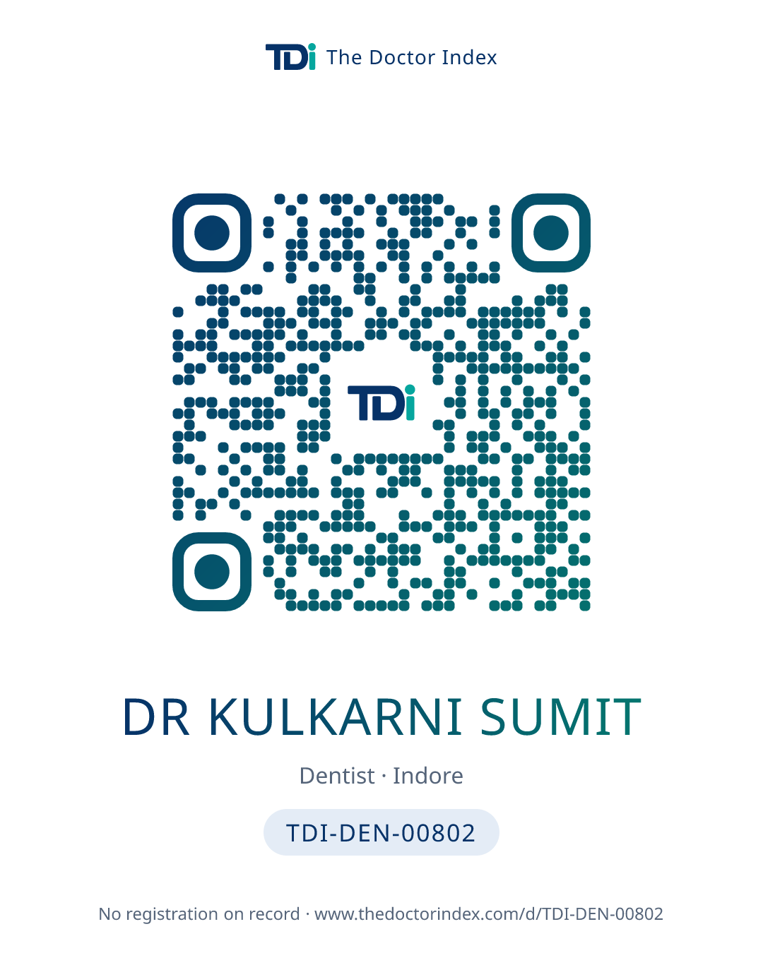 QR card for Dr Kulkarni Sumit, TDI-DEN-00802
