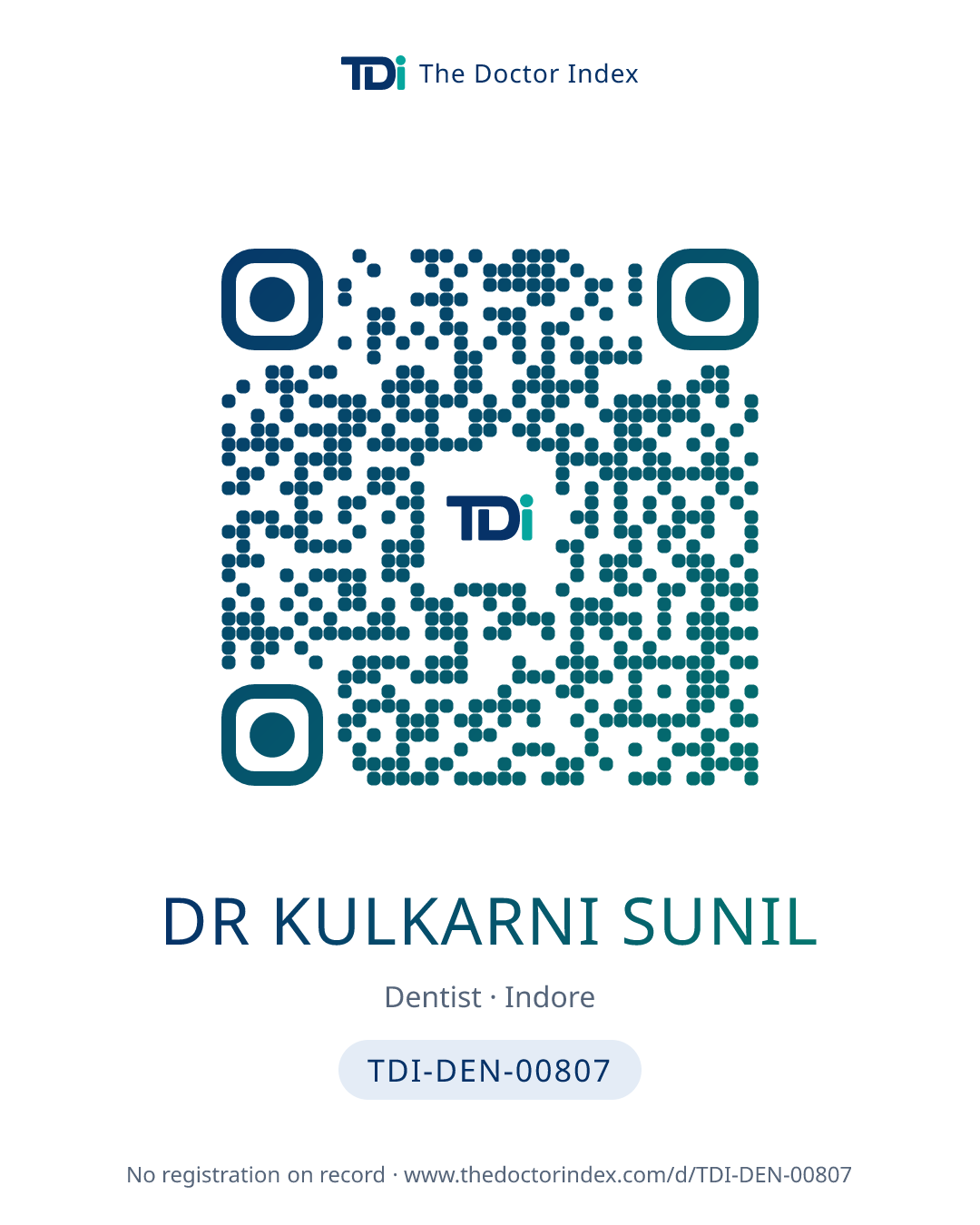 QR card for Dr Kulkarni Sunil, TDI-DEN-00807