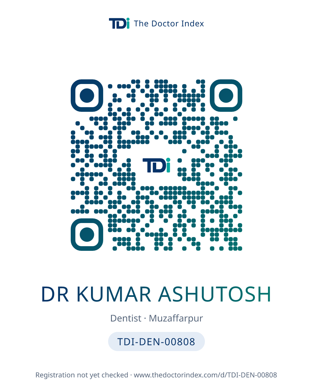 QR card for Dr Kumar Ashutosh, TDI-DEN-00808