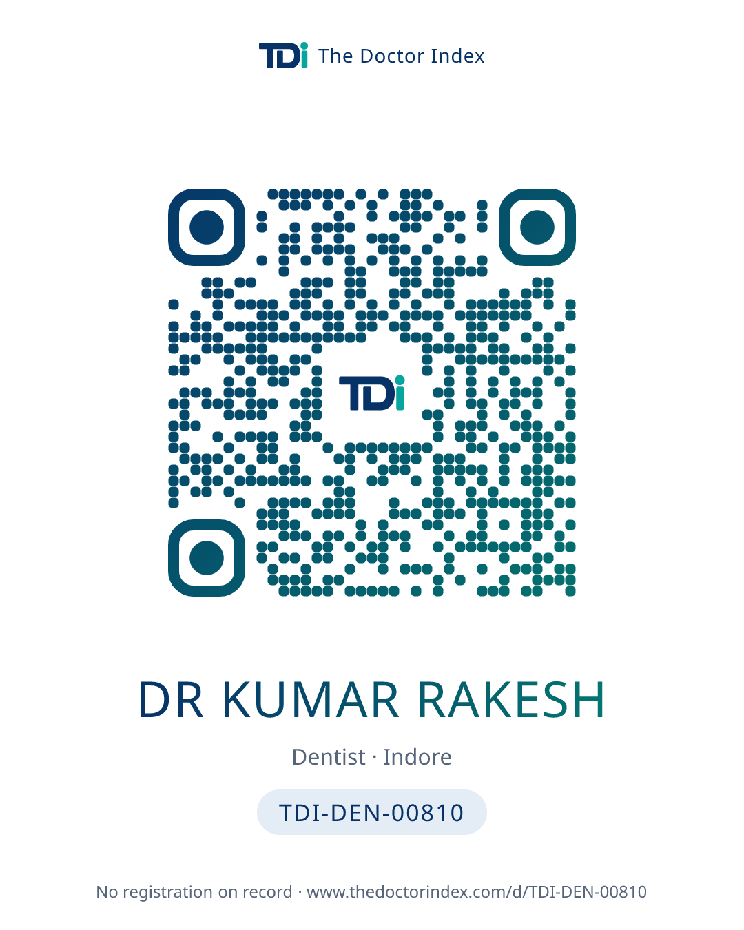 QR card for Dr Kumar Rakesh, TDI-DEN-00810