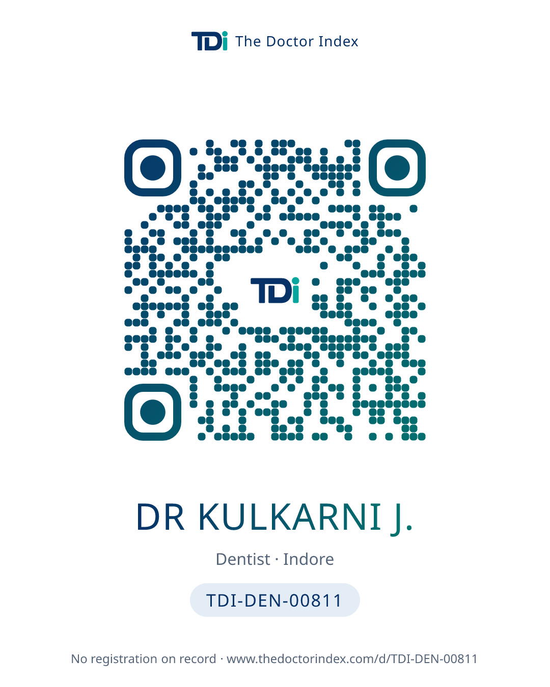 QR card for Dr Kulkarni J., TDI-DEN-00811