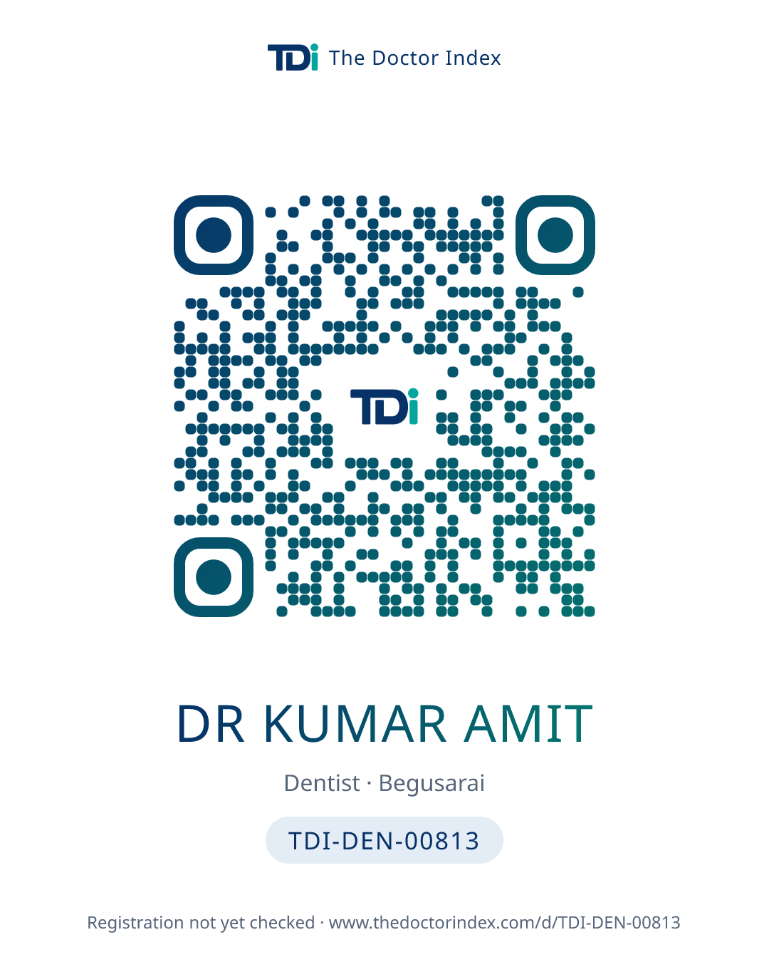 QR card for Dr Kumar Amit, TDI-DEN-00813