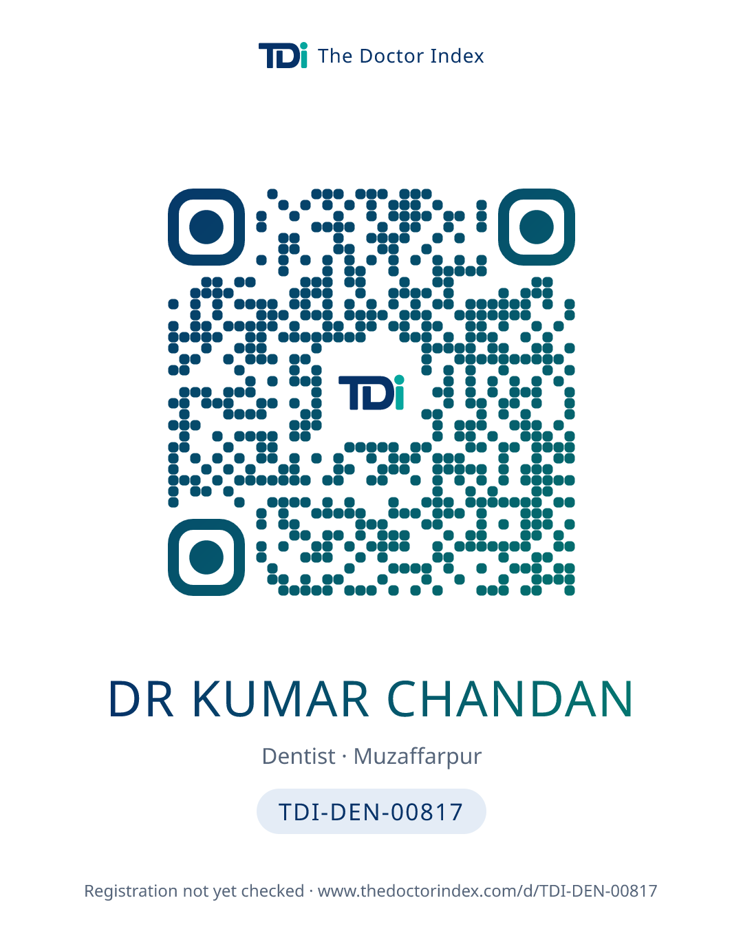 QR card for Dr Kumar Chandan, TDI-DEN-00817