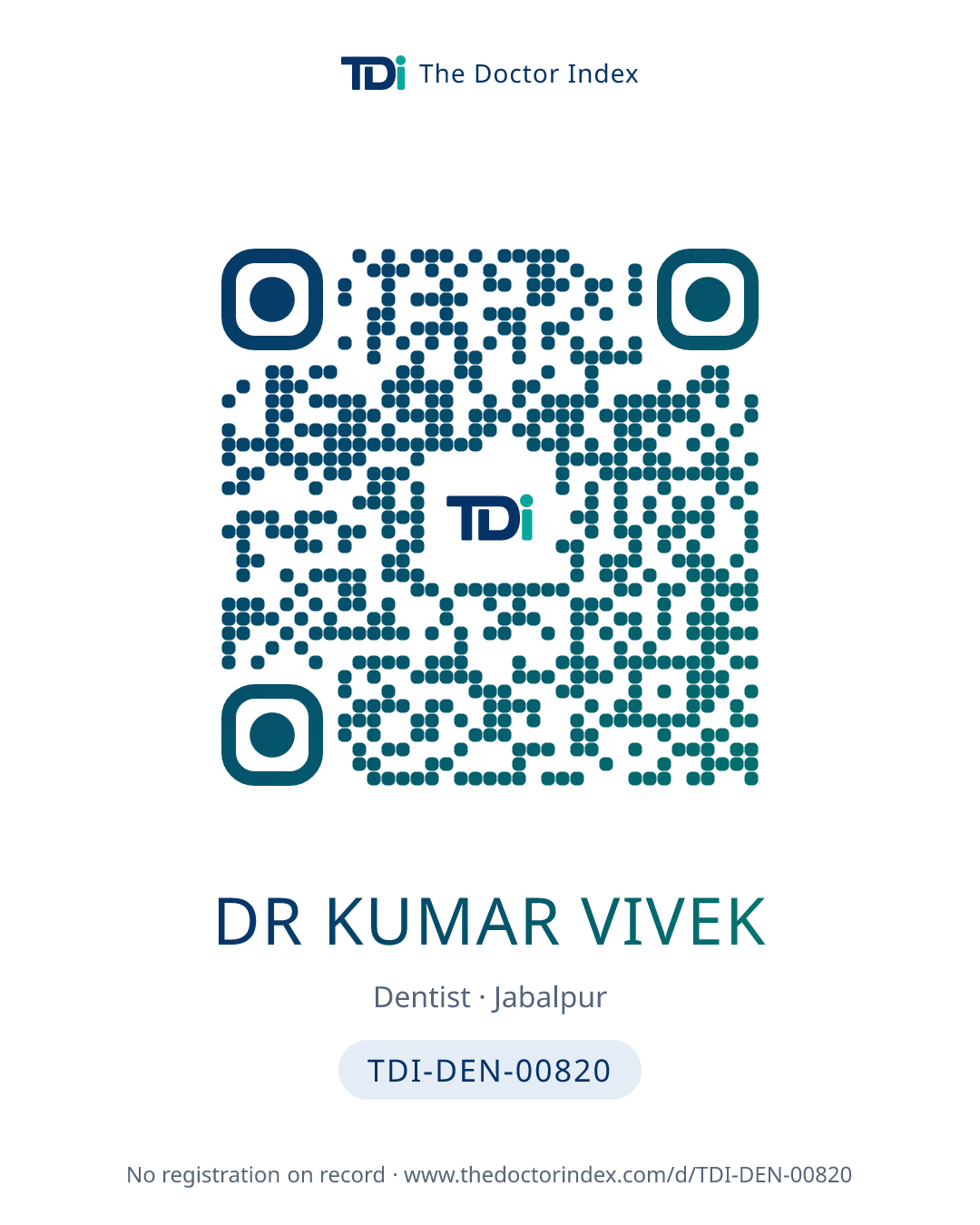 QR card for Dr Kumar Vivek, TDI-DEN-00820