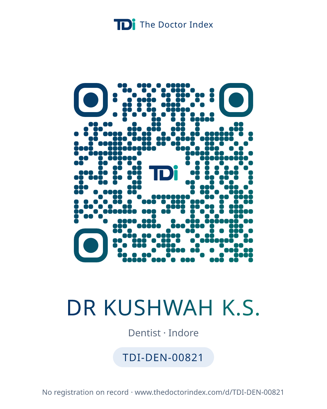 QR card for Dr Kushwah K.S., TDI-DEN-00821