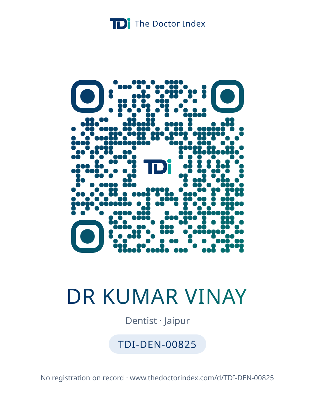 QR card for Dr Kumar Vinay, TDI-DEN-00825