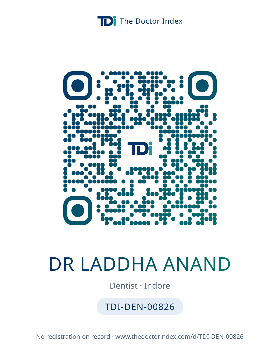 QR card for Dr Laddha Anand, TDI-DEN-00826