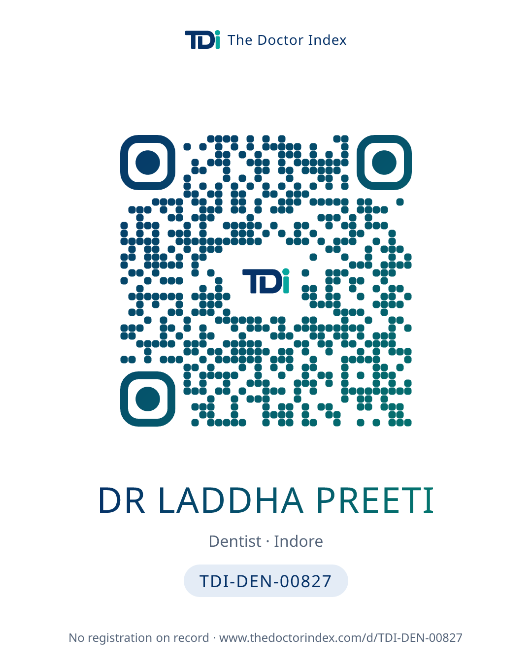 QR card for Dr Laddha Preeti, TDI-DEN-00827