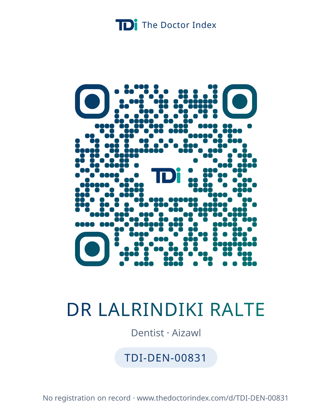 QR card for Dr Lalrindiki Ralte, TDI-DEN-00831