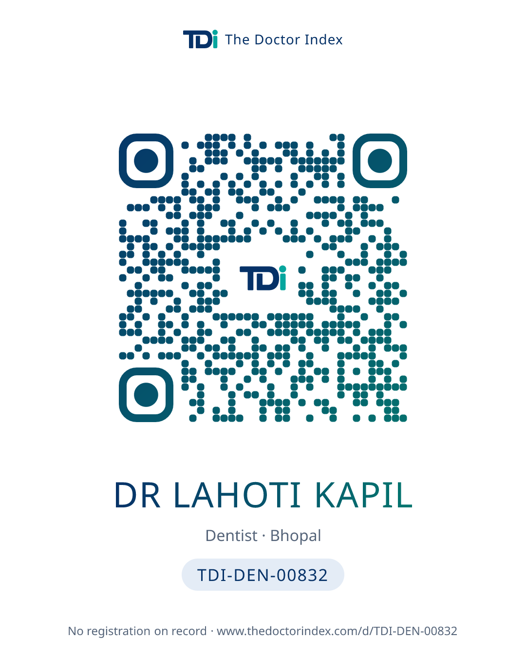 QR card for Dr Lahoti Kapil, TDI-DEN-00832